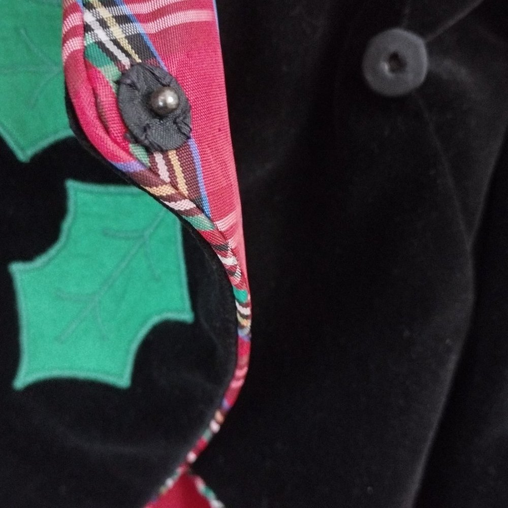 80s Does 40s Style Cotton Velvet / Velveteen Holly Applique Blazer - Picture 10 of 13